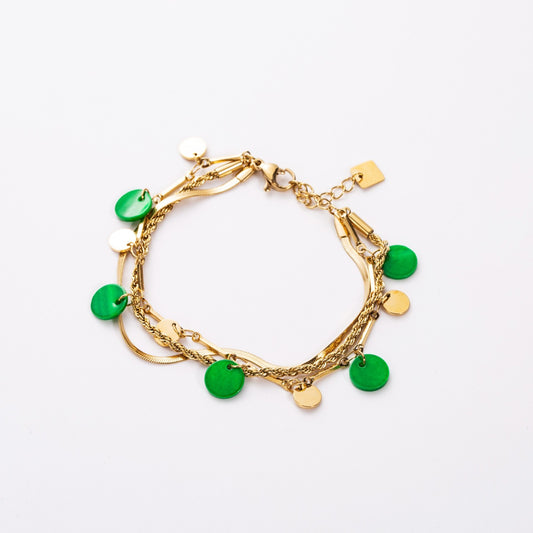 Bracelet Multirang à Pampille de Nacre Colorée vert