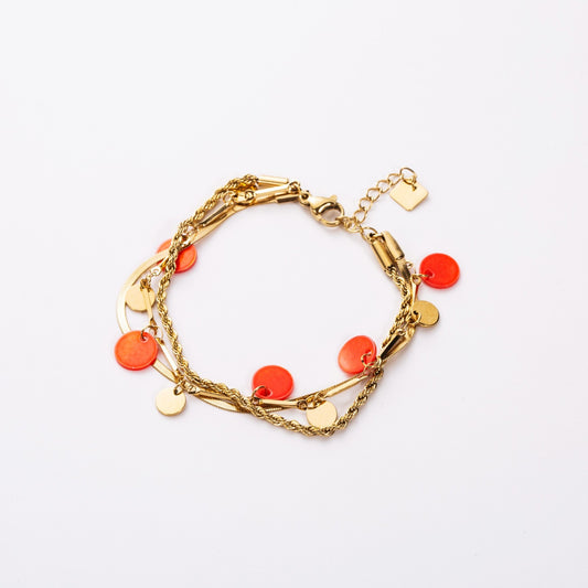 Bracelet Multirang à Pampille de Nacre Colorée orange