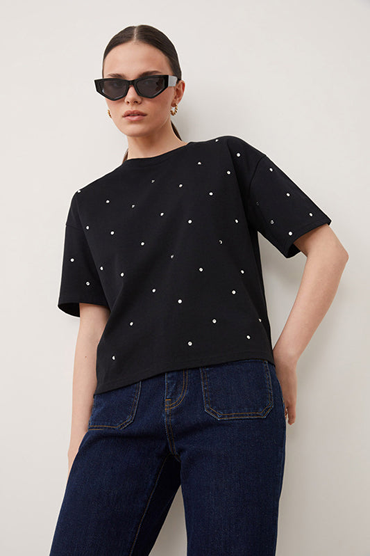 Tee-shirt Meryll Noir à Strass